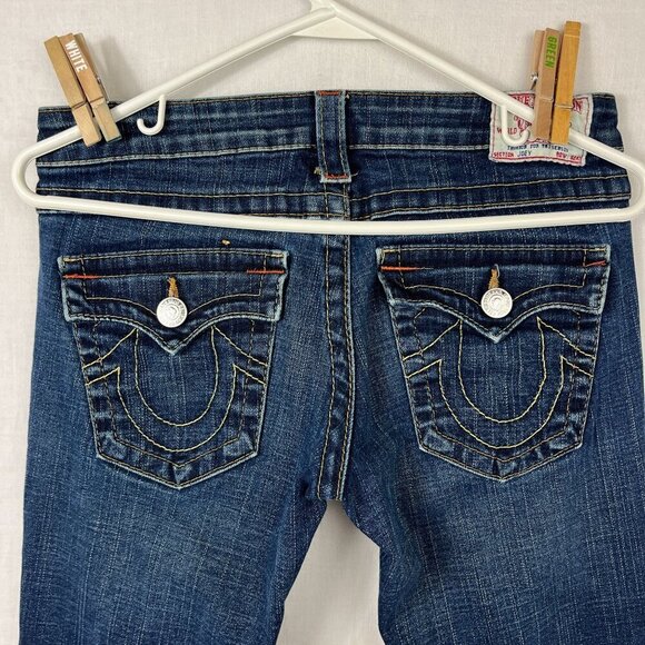 True Religion Becca Low Rise Flare Bootcut Jeans Women 30 Waist Y2K 00s Dark USA - Picture 7 of 16